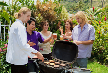 young crowd barbecue party, backyard barbecue, friends barbecue